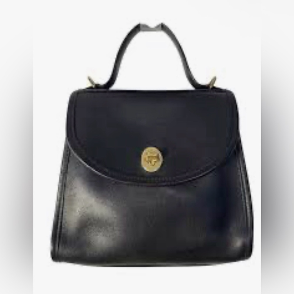 Coach Black Leather Top-Handle Shoulder Bag with Gold Hardware